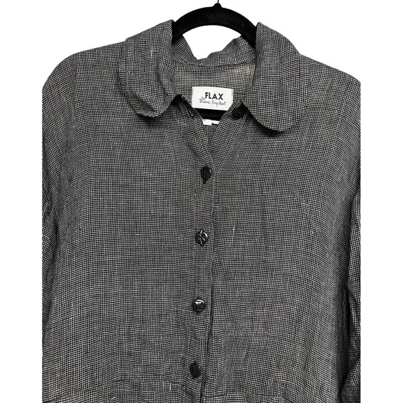 Flax By Jeanne Engelhart Button Front Linen Top Black/White Women’s Size Small - Picture 3 of 11